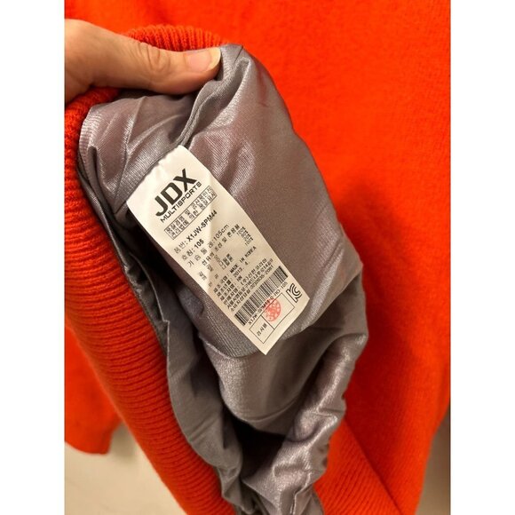 JDX 1/4 Zip Pullover Sweater Lined Wool Orange Gray Geometric Design Sz Large - Picture 9 of 9